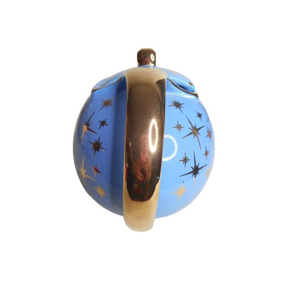 EUC VTG 1950s Hall Periwinkle Blue & Gold Atomic Starburst 6 cup Teapot 0749GL - Picture 2 of 8